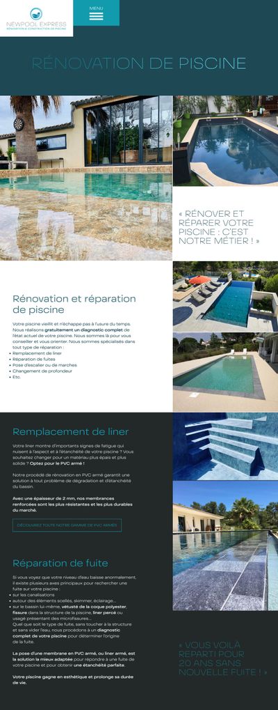 Visuel de la page rénovation de piscine du site internet de Newpool Express