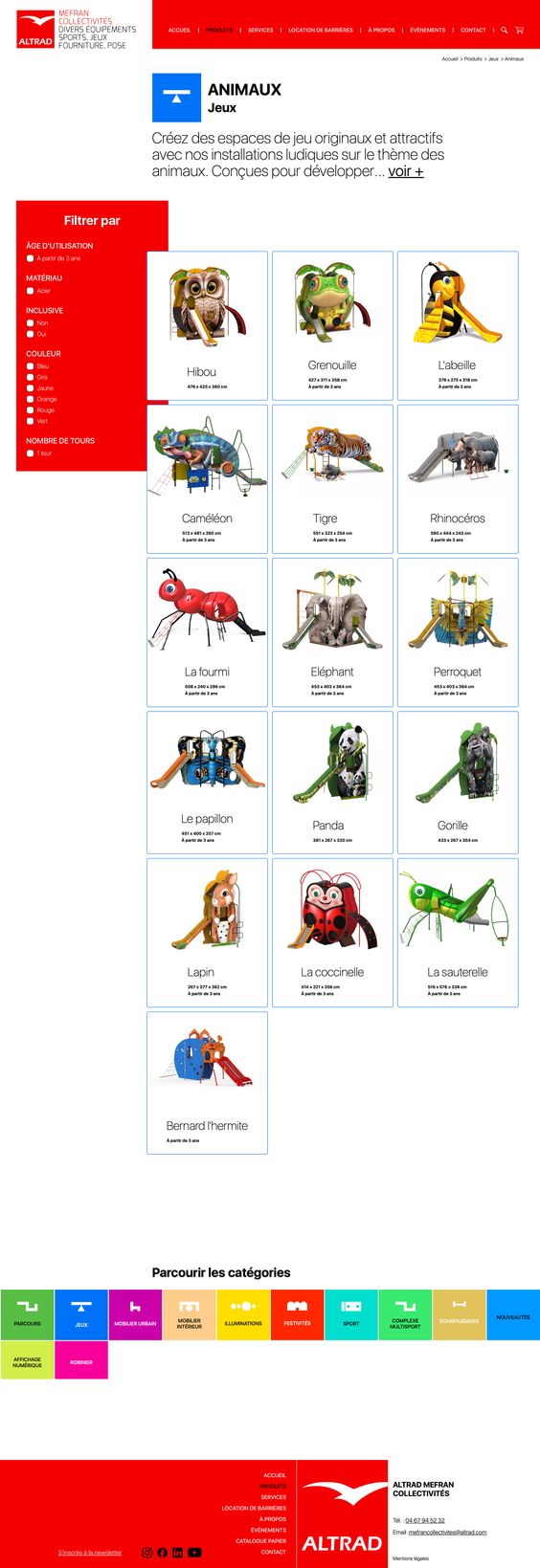 Page catalogue du site internet d’Altrad Collectivités